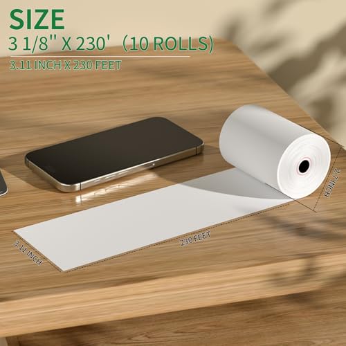 (10 Rolls) 3 1/8" x 230' Thermal Receipt Paper Rolls - size: 3 1/8" x 230', style: 10 Rolls