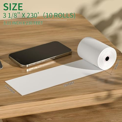 (10 Rolls) 3 1/8" x 230' Thermal Receipt Paper Rolls - size: 3 1/8" x 230', style: 10 Rolls