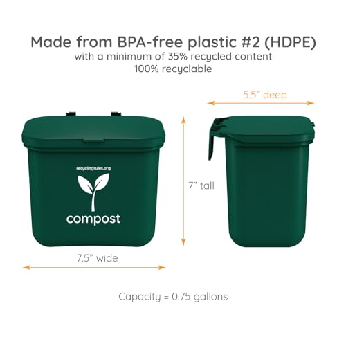 Small Green Compost Bin Container for Hanging on Kitchen Trash Container - size: Qty 1 Compost Green