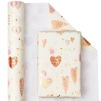 WRAPAHOLIC Foil Valentine's Day Wrapping Paper - Mini Roll - 17 Inch X 16.5 Feet - Gold Foil Love Heart Design with Embossed for Wedding, Anniversary, Birthday, Baby Shower - color: Heart - Gold Foil, size: 17 inch x 16.5 feet