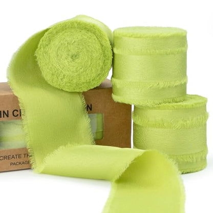 Keypan Apple Green Frayed Satin Chiffon Ribbon, 1.5 Inches, 21 Yards - color: Apple Green