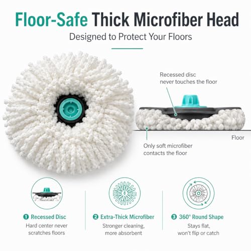 Lambert Home Spin Mop and Bucket Set with Wringer, Hands-Free Self-Wringing Floor Mop, 2 Washable Microfiber Mop Heads, 42.1-50 in Adjustable Stainless Steel Handle, Gray Blue