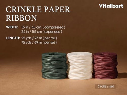 Vitalizart Crinkle Paper Ribbon 1.5" x 75 Yds for Gift Wrapping Recyclable - color: Red Green & White