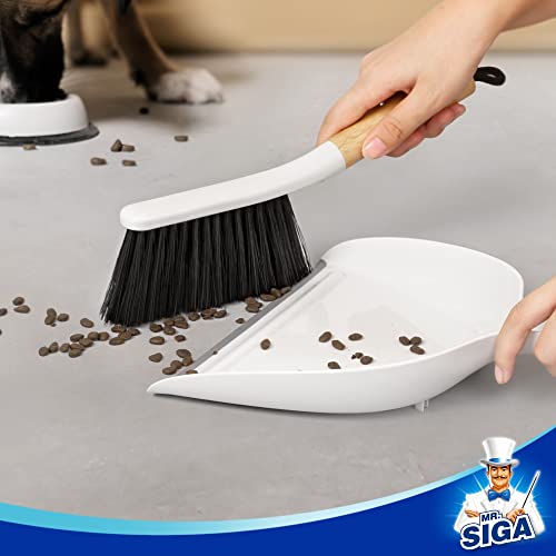 MR.SIGA Dustpan and Brush Set, Bamboo Handle, White, 1 Set - color: White