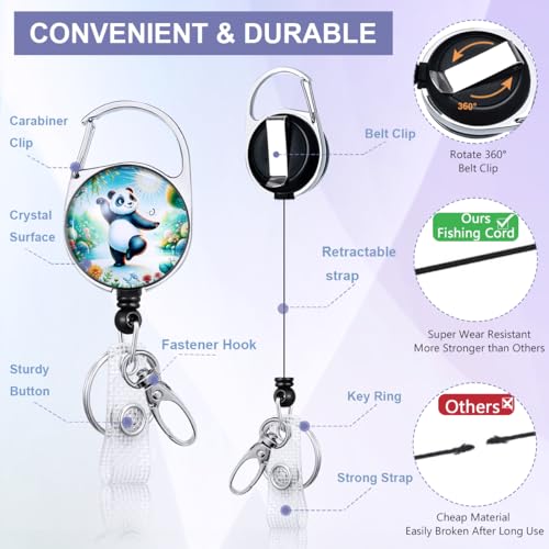 Cute Panda ID Badge Holder with Lanyard and Retractable Badge Reel - color: Cute Panda
