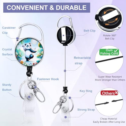 Cute Panda ID Badge Holder with Lanyard and Retractable Badge Reel - color: Cute Panda