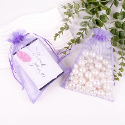 G2PLUS 25PCS Light Purple Organza Bags, 5x7 in Sheer Mesh Jewelry Pouches - color: Light Purple