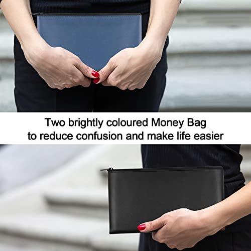 2 Pieces Money Bag,11x6.1 Inch Money Bags With Zipper for Cash, Bank Bag, Money Pouch, Money Holder for Cash, Coins, Cosmetics, Bills, Tool - color: 1 Pieces Black & 1 Pieces Blue