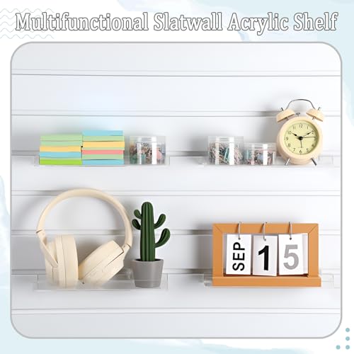 Yalikop 4 Pcs Clear Acrylic Slatwall Shelves, No Fence Style, 10 x 4 Inch - size: 10 x 4 Inch, style: No Fence Style