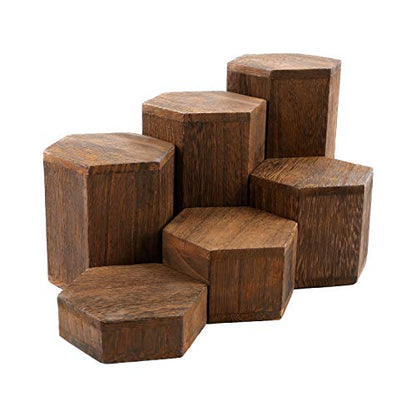 MOOCA 6-Piece Wood Hexagon Jewelry Display Stand Risers for Accessories - color: Brown, 6 Pieces