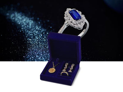 Velvet Jewelry Set Box, Blue Velvet Necklace Earring Ring Organizer - color: Blue