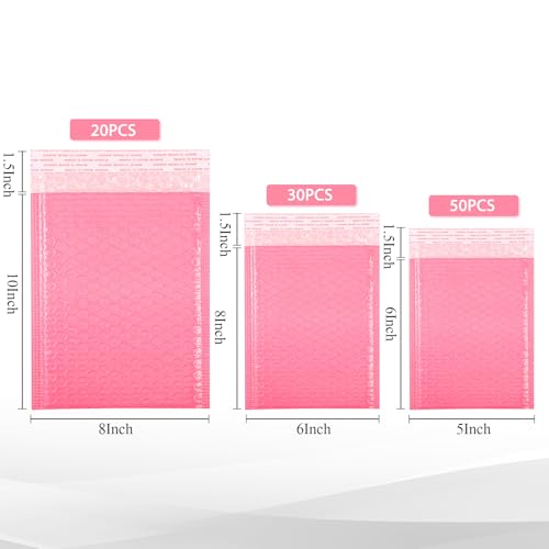 100 Pcs Kraft Bubble Mailers 3 Size Padded Envelopes, Pink - color: Pink