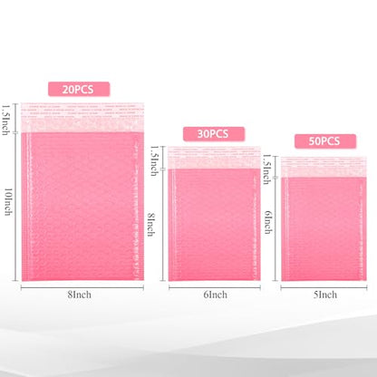 100 Pcs Kraft Bubble Mailers 3 Size Padded Envelopes, Pink - color: Pink