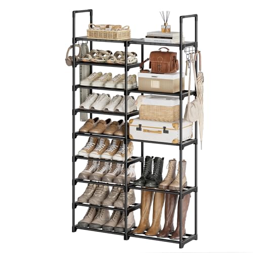 WOWLIVE 9 Tier 2-Column Shoe Rack, 30-35 Pairs Stackable Black - color: Black, size: 2 Row 9 Tier