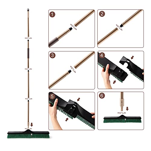 Eyliden Heavy Duty Push Broom 24" with 66" Long Handle