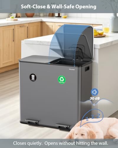 Dual Trash and Recycling Bins for Kitchen, 2*13.2 Gal Dual Trash Can, Gray - color: Gray, size: 2 * 13.2 Gallon