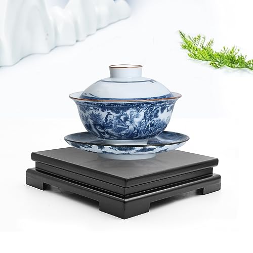 MDEOOSKY Wooden Display Stand Square Wood Display Base Display Risers Square Vase Riser Teapot Aquarium Lamp Base Home Decoration 7.9" W x 7.9" D x 1.7" H (Black)