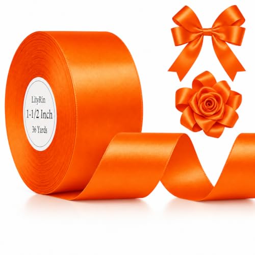 Orange Satin Ribbon 1-1/2 Inch x 36 Yards for Halloween Bows & Gift Wrap - color: Orange