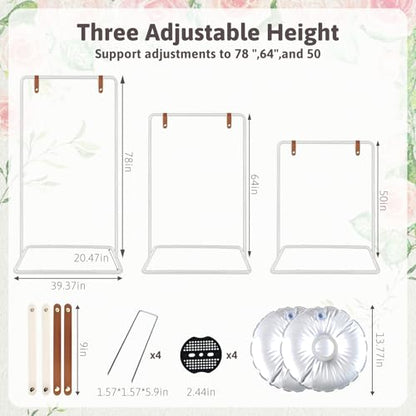 Meiqi Adjustable Wedding Welcome Sign Stand with 4 Leather Hanging Straps, Ground Stakes & Weight Bag - Large Easel for Wedding Signs, Posters, Banners - Perfect for Outdoor Events, Baby Showers (White) - color: White