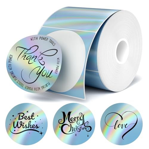 2 Inch Holographic Thermal Sticker Labels,Rainbow Glitter Finish, Water-Proof & Tear-Resistant Label, No Residue Removable Label for Price/Name Tag, Logo Design,Light Blue, (200Labels/Roll) - color: Light Blue, size: 2'' Round—200 PCS