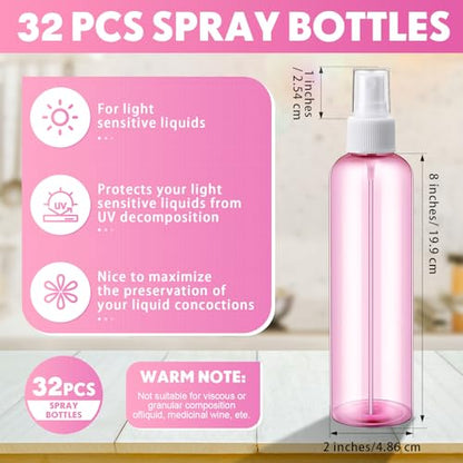 Eccliy 32 Pcs 8 oz Spray Bottles Fine Mist, Pink, Clear - color: Pink, style: Clear