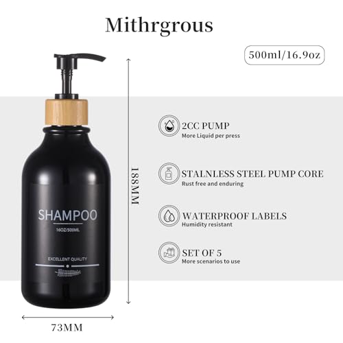 Shampoo and Conditioner Dispenser Bottles,5Pack Dispenser Bottles Refillable,16.9oz Shower Containers for Conditioner,(Black) Bathroom Shampoo Dispenser Set - color: Black-b