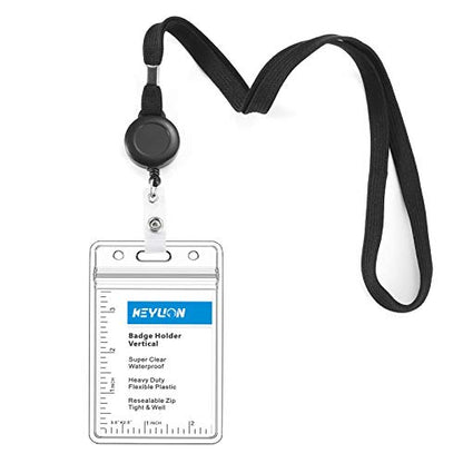 Cruise Flat Lanyard with Retractable Badge Reel & Heavy Duty Clear Vertical ID Card Name Badge Holder (Black,3 Pack) - color: 3 Pack Black Retractable Lanyard