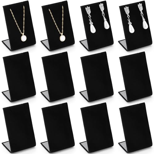 RattanView 12 Pcs Velvet Earring Display Stand Necklace Holder Black - color: Black