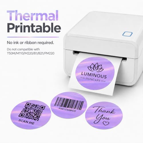 Round Holographic Purple Thermal Label 2 Inch Vinyl Sticker 200 PCS - color: Holographic Purple, size: 2 × 2 Inch