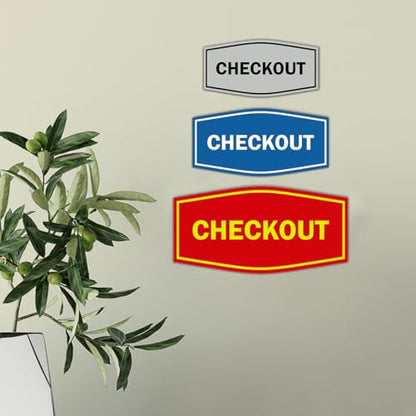 Signs ByLITA Fancy Checkout Sign | Durable Plastic | Vibrant Colors | Powerful Foam Tape (Navy Blue/Gold) - Small - color: Navy Blue/Gold, size: 3 x 6" - Small (1 Pack)