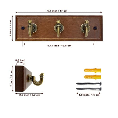 6.7 inch Wooden Key Holder for Wall, Decorative Key Rack with 3 Hooks