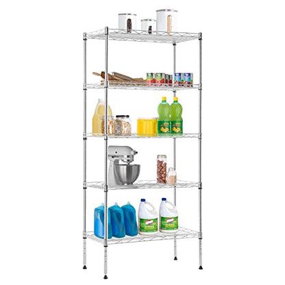 BestOffice | 5-Tier Wire Shelf with Wheels | 21.5" x 11.6" x 47.6" | Chrome - color: Chrome, size: 21.5L x 11.6W x 47.6H