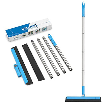 KOLLIEE Floor Squeegee Adjustable 59'' Long Handle Professional Floor Squeegee with Hook Water Squeegee Foam Blade for Concrete Floor Tile Pet Hair Floor Wiper - size: Blue Floor Squeegee
