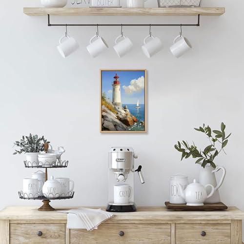 Lighthouse Coastal Ocean Wooden Box Sign Wall Art 8x12 Inch - color: Beach Lighthouse