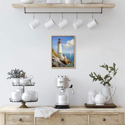 Lighthouse Coastal Ocean Wooden Box Sign Wall Art 8x12 Inch - color: Beach Lighthouse