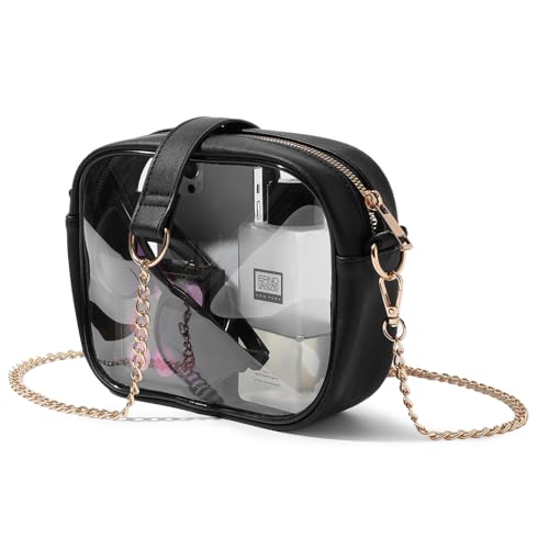 TOBVZOO Clear Bag Stadium Approved, Crossbody Transparent Bag for Concerts Sports Events, Purses for Men & Women - color: Black - Gold Chain