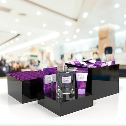 Marketing Holders Acrylic Display Riser Boxes Black 3 Piece Retail Product Riser 2", 4", 6" High Nesting Bins One Open Side No Lid Merchandise Storage Box POP Showcase