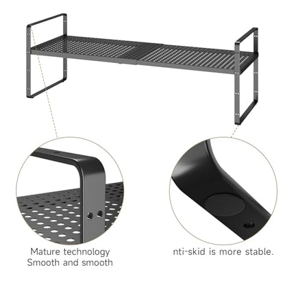 16.5~27.1" Expandable Shelf with Hole，2Pack 8.1" Wide Stackable Cabinet Shelves，Black - color: Black, size: 2Pcs // 8''W-K
