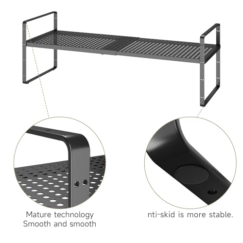 16.5~27.1" Expandable Shelf with Hole，2Pack 10.2" Wide Stackable Cabinet Shelves，Black - color: Black, size: 2Pcs // 10.2''W-K