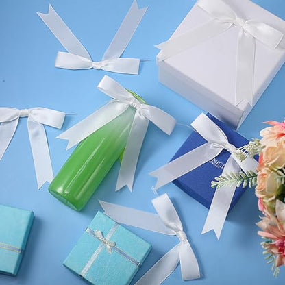 Riceshoot 24 Pcs White Satin Ribbon Bows Twist Tie 5x7'' for Gift - color: White