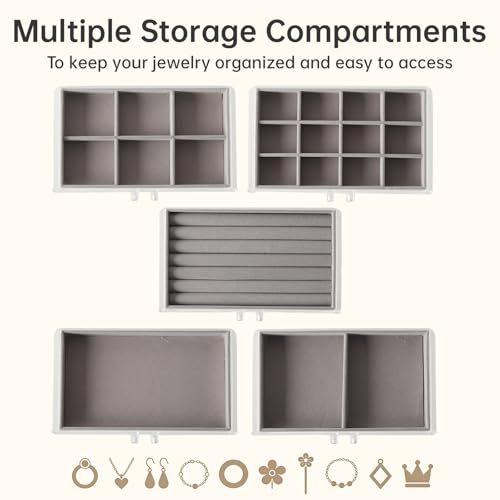 Acrylic Jewelry Box with 5 Drawers, Clear Earring Holder Organizer Rings Display Case with Adjustable Velvet Trays for Women Girls, Grey - color: Grey