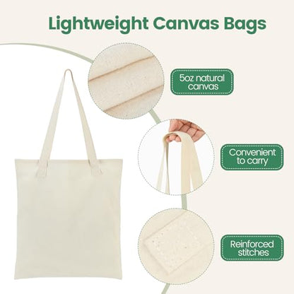 Carbrea 12 Pack Large Canvas Tote Bags Bulk, Reusable Grocery Bags - Beige - color: Beige, size: Large