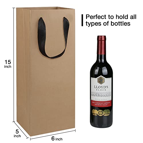 Aimyoo Large Brown Wine Bottle Bags Bulk 6x5x15 inch, 10 Pack Kraft Paper Gift Bags with Handles for Wedding Festival Retail - color: Brown - 6x5x15 inch, size: 1 Count (Pack of 10)