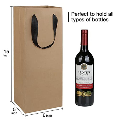 Aimyoo Large Brown Wine Bottle Bags Bulk 6x5x15 inch, 10 Pack Kraft Paper Gift Bags with Handles for Wedding Festival Retail - color: Brown - 6x5x15 inch, size: 1 Count (Pack of 10)