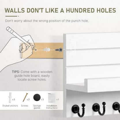 HONJIN Key Holder Wall Mount with Shelf and 5 Sturdy Key Hooks (White) - color: 5 hooks White