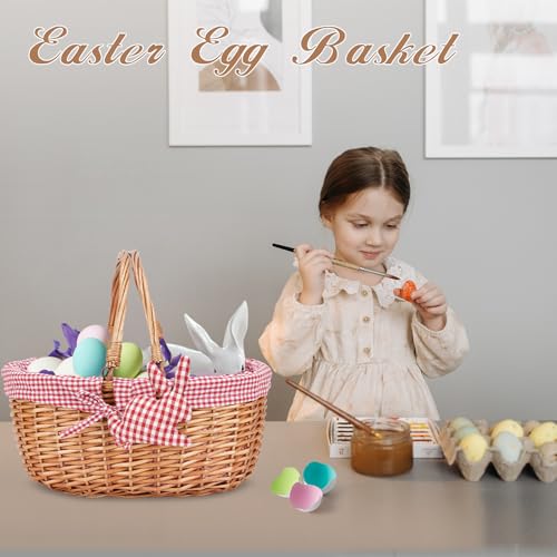 Good GAIN Wicker Picnic Basket w/Fold Handles,Willow Oval Empty Baskets,Red - color: Red