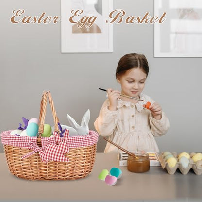 Good GAIN Wicker Picnic Basket w/Fold Handles,Willow Oval Empty Baskets,Red - color: Red