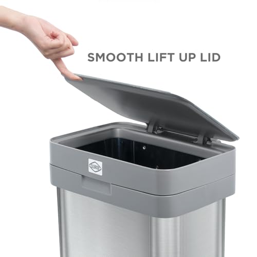 Clorox 13 Gallon Trash Can - 50L Kitchen Trash Can with Wide Step Pedal - Rectangular Stainless Steel Garbage Bin with Hinged Rim and Odor Protection - color: Stainless Step