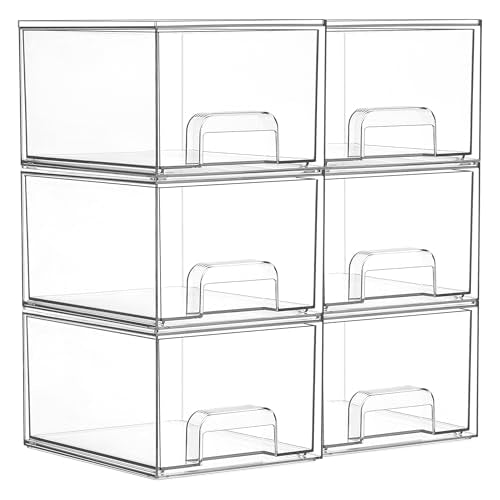 Vtopmart 6 Pack Small Clear Stackable Storage Drawers for Desk, Countertop - style: Small-6pack-Clear