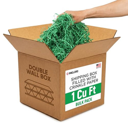 1 Cu Ft Ready To Ship Carton with Green Crinkle Paper Filler 12x12x12" - color: Green, size: Double Wall Box